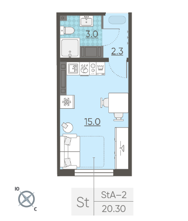 Студия 20.3 м²