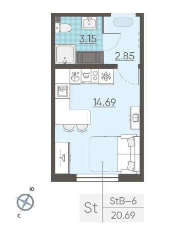 Студия 20.69 м²