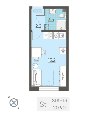 Студия 20.9 м²