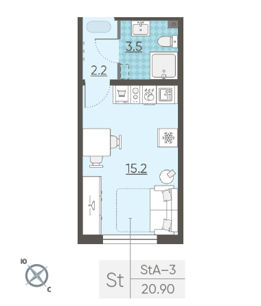 Студия 20.9 м²