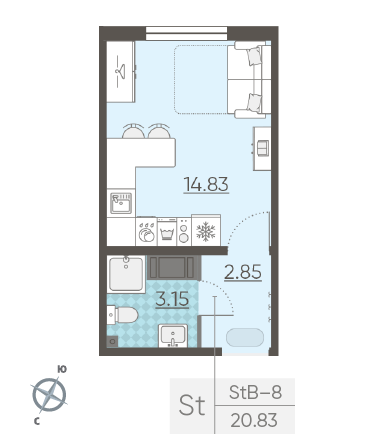 Студия 20.83 м²