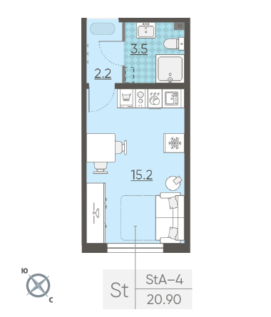 Студия 20.9 м²