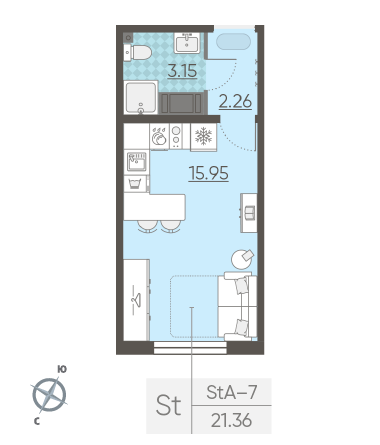 Студия 21.36 м²