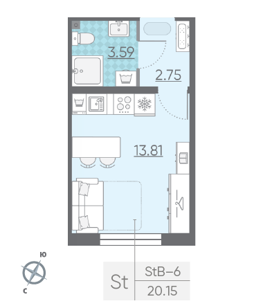 Студия 20.15 м²