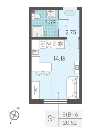 Студия 20.52 м²