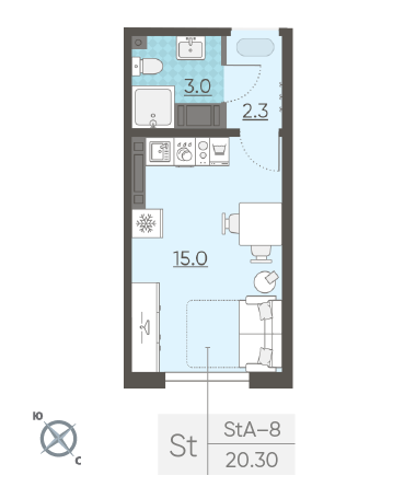 Студия 20.3 м²