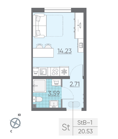 Студия 20.53 м²