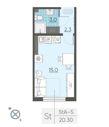 Студия 20.3 м²