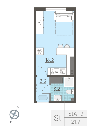 Студия 21.7 м²