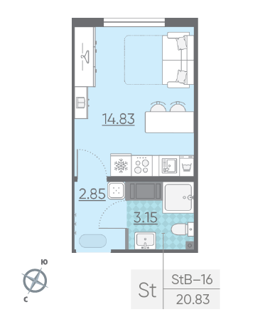 Студия 20.83 м²