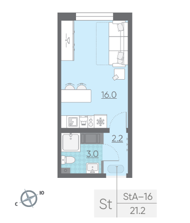 Студия 21.2 м²