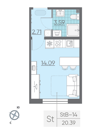 Студия 20.39 м²
