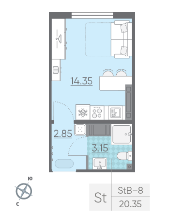 Студия 20.35 м²