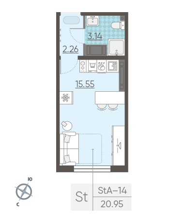 Студия 20.95 м²