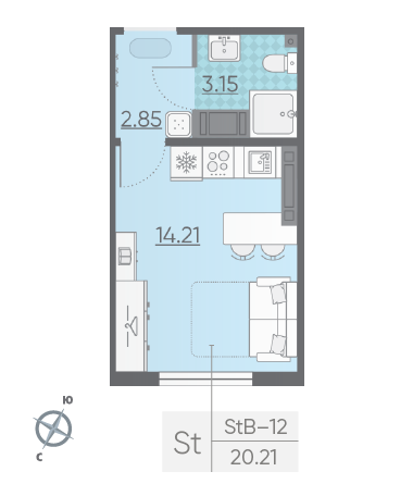 Студия 20.21 м²