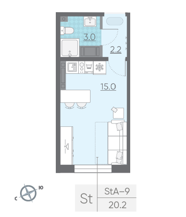 Студия 20.2 м²