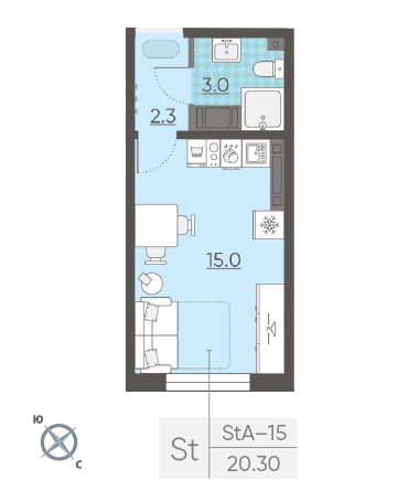 Студия 20.3 м²