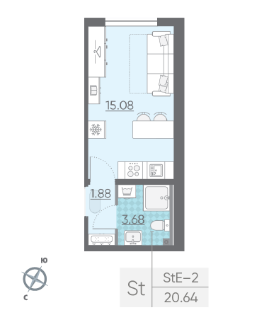 Студия 20.64 м²