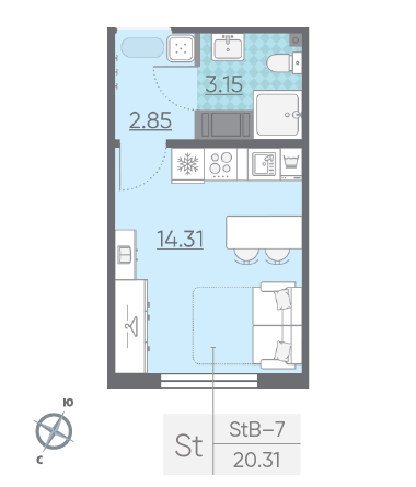 Студия 20.31 м²