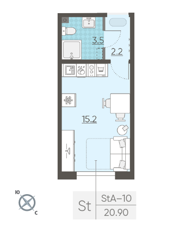 Студия 20.9 м²