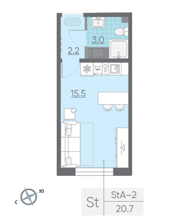 Студия 20.7 м²