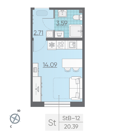 Студия 20.39 м²