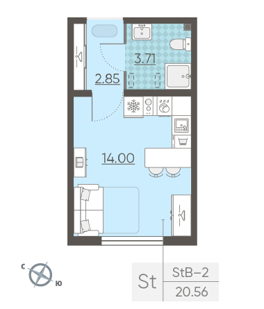 Студия 20.56 м²