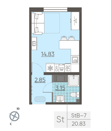 Студия 20.83 м²