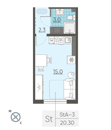 Студия 20.3 м²