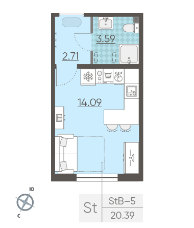 Студия 20.39 м²
