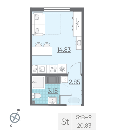Студия 20.83 м²