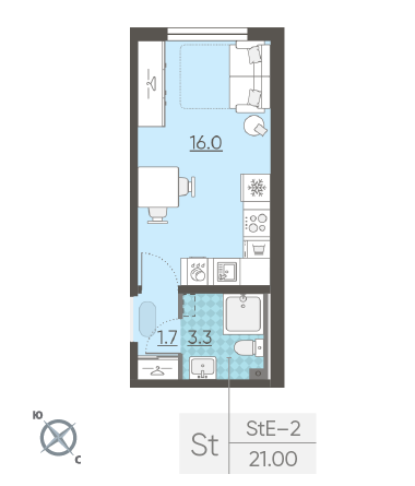 Студия 21 м²