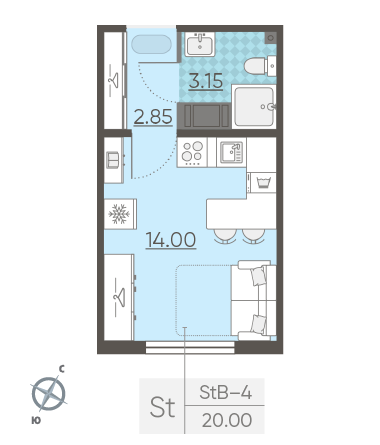 Студия 20 м²