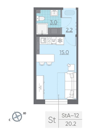 Студия 20.2 м²