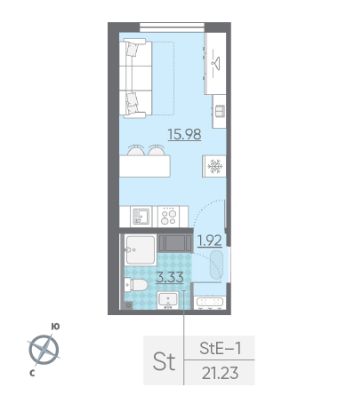 Студия 21.23 м²