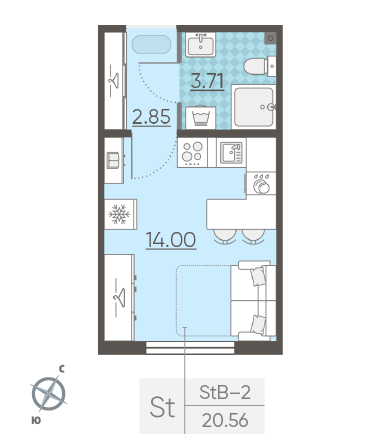 Студия 20.56 м²