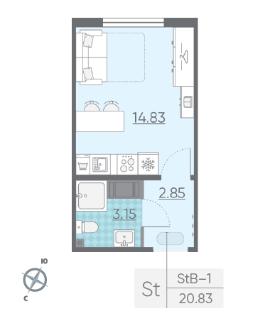 Студия 20.83 м²