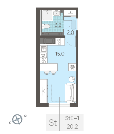 Студия 20.2 м²