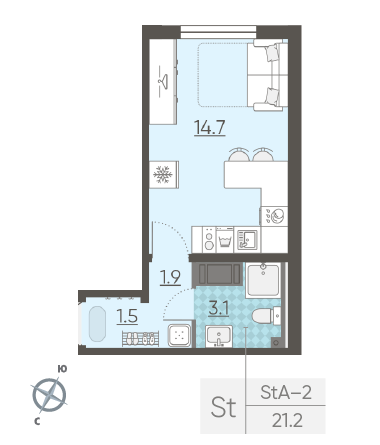 Студия 21.2 м²