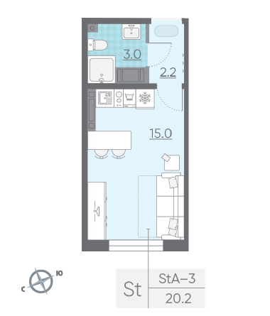 Студия 20.2 м²