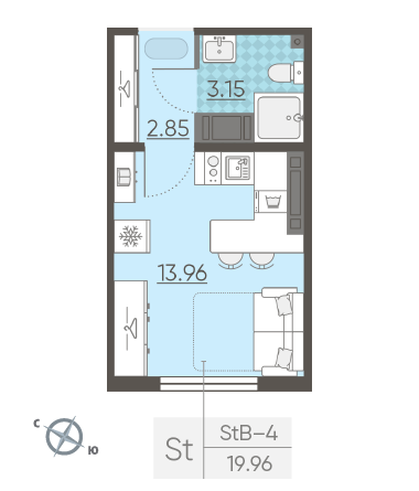 Студия 19.96 м²