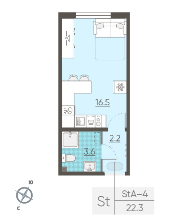Студия 22.3 м²