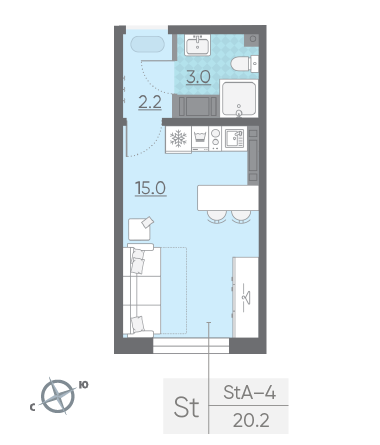 Студия 20.2 м²