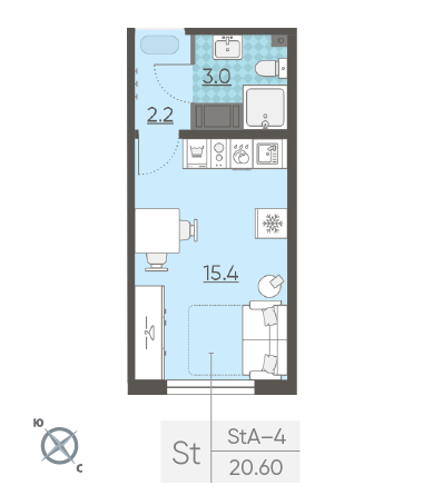 Студия 20.6 м²