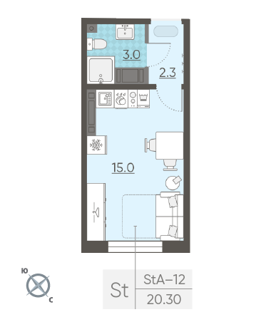Студия 20.3 м²
