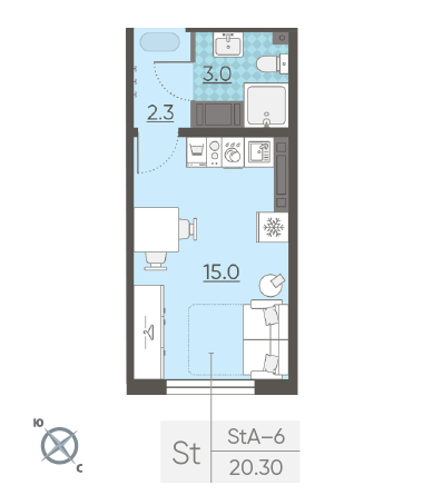 Студия 20.3 м²