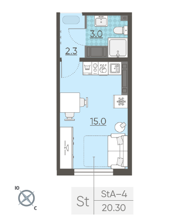 Студия 20.3 м²