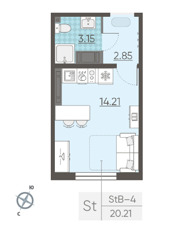 Студия 20.21 м²