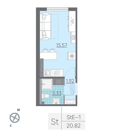 Студия 20.82 м²