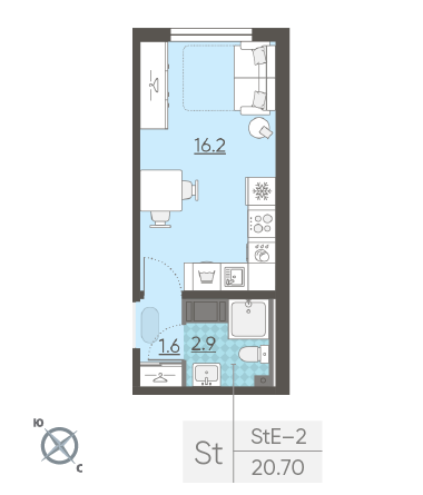 Студия 20.7 м²